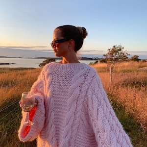 Women’s powder color pullover hand knit women’s wool oversized sweater 100% merino wool handmade PRE-ORDER