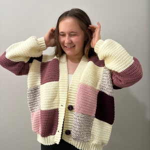 Patchwork Pink Cardigan crochet handknit