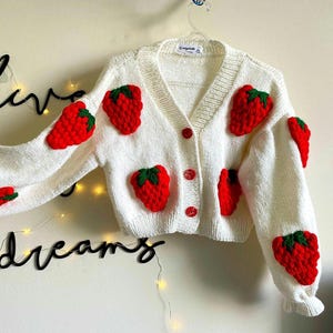 Handmade Wool Strawberry Knit Cardigan - Oversized Chunky Sweater