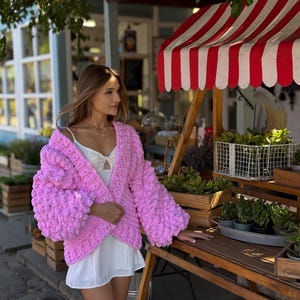 Soft Pink Chunky Knit Cardigan – Handmade Oversized Sweater for Women, Cozy Boho Knit Jacket, Luxury Knitted Gift, Handcrafted in Ukraine
