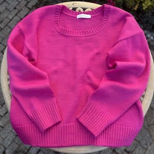 Hand Knit Neon Pink Merino Wool Oversized Sweater Custom big Size Available