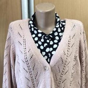 Damart Light Pink Open Knit Cropped Cardigan Size XXL